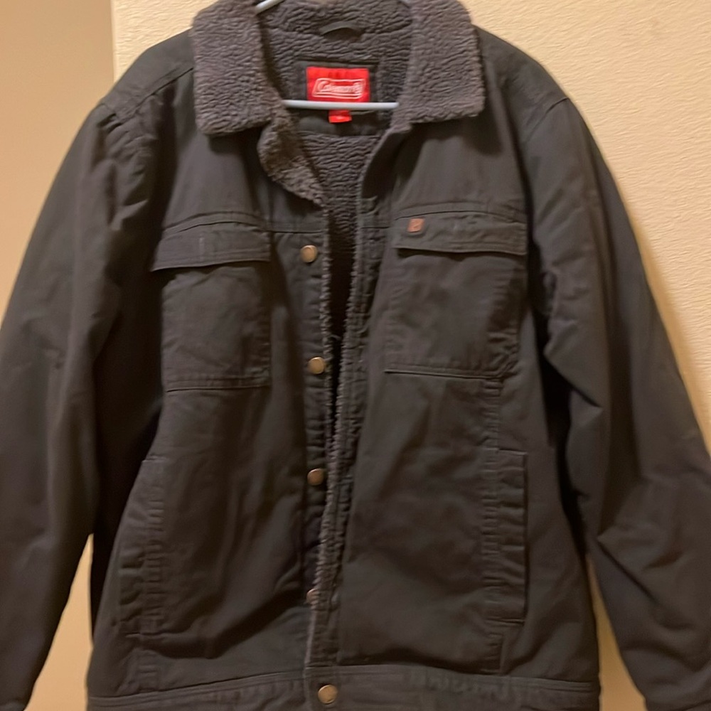 COLEMAN SHERPA LINED JACKET CANVAS TWILL WORK WEAR BUTTON UP GRAY SIZE MENS XL